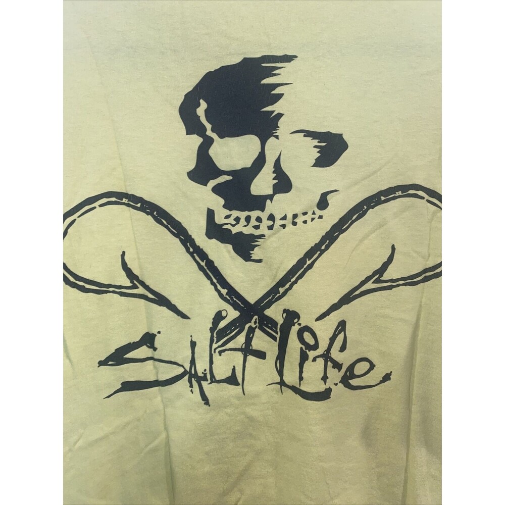 vintage Salt Life surf shirt Skeleton Yellow M beach fisherman pirate lake men - Picture 5 of 5
